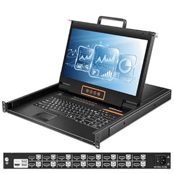 16 Port HDMI Rack Mount KVM Console 17.3-Inch 1080P with HDMI KVM Cables, Standard 1U Height KVM Switch Drawer+ Rackmount Monitor+ Keyboard+Touchpad, OSD/Hotkey/Button Switching, Fits 19'' Rack