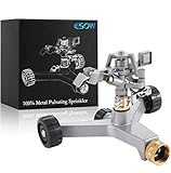 ESOW Metal Pulsating Sprinkler with Wheeled Base, Garden Lawn Sprinkler 360 Degree Rotating, Heavy-Duty Zinc Metal with Adjustable Spray Pattern for Garden Lawn, Outdoor