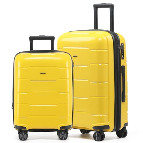 CRUW 2-Piece Luggage Set Expandable Polypropylene Suitcase Set TSA Locks 8 Silent Spinner Wheels Lightweight Nested Suitcases Travel Set easyJet BA Jet2 Airline-Approved Carry-On & Medium Check in