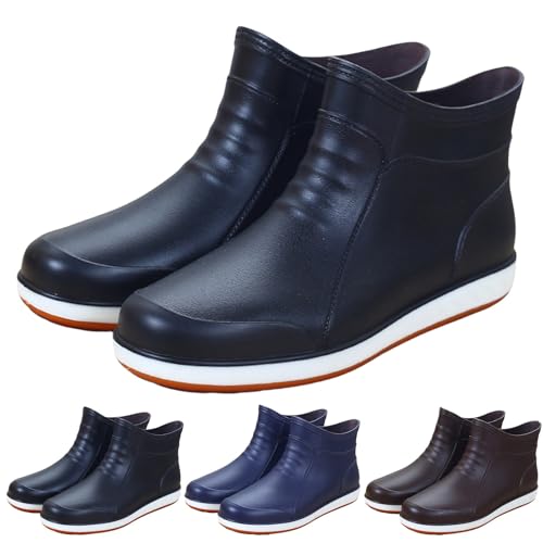 Botas de lluvia para hombre, botas de goma antideslizantes para exteriores, resistentes a la abrasión, botas cortas de goma, ligeras y robustas, resistentes al agua, botas de pesca planas, para jardín