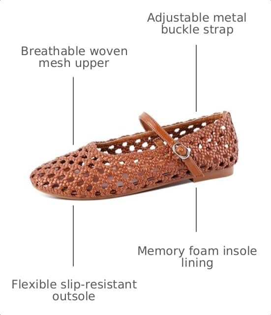 Image of Ballet Flats Mesh Shoes for Women Mary Janes Flats | Wide Feet Options, Woven Mesh Flats, Soft Cushion, Comfortable Ballerina Flats, Casual, Dress Shoes, Daily, Work, Versatile