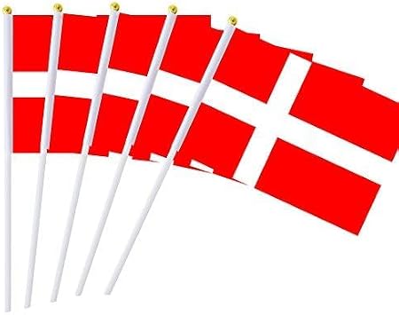 5 Pack Denmark Danish Mini HandHeld Stick Flag,Suitable For Various Holiday Parties,And National Flag Day.