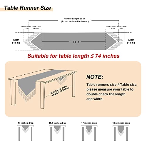 Loom and Mill Luxury Chenille Table Runner 90 Inches Long, Black Damask Jacquard Table Runners with Multi-Tassels for Halloween Dining Room Dresser Party Holiday Banquet Decorations(Black,13*90 inch)