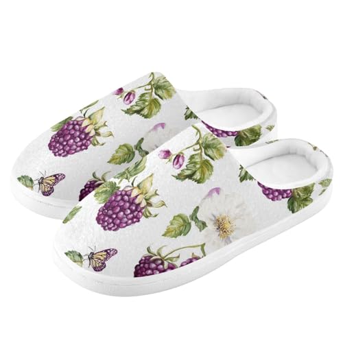 JUNZAN Fresh Dewberry Fruit White Women Cotton Slippers Warm Memory Foam Foam Slippers for Hotel Funny Presents 6-74