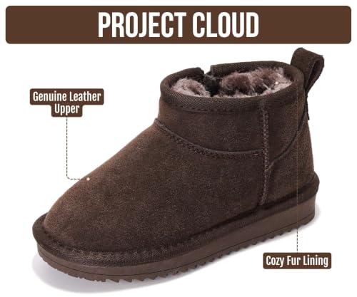 Image of Project Cloud Girls 100% Genuine Leather Non Slip Fur Lined Ankle Boots | Water Resistant Lightweight Memory Foam Insole Cozy Fall Shoes for Boys & Girls Kids Footwear Outdoor Everyday Kids Boots