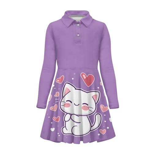 Little Girls Soft Casual Long Sleeve Dresses T-Shirt Size 2-14T Teen Girls Cute Cartoon Print Dress Kids Playwear