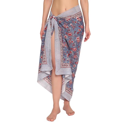 Block Print Cotton Beach Sarong Wraps for Women, Pareo Swimsuit Coverups
