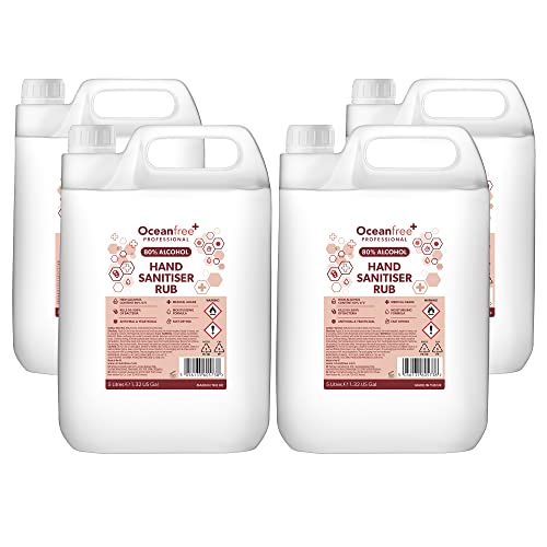80% Alcohol Hand Sanitiser Liquid Rub - 4x 5L Litre - Kills 99% Bacteria, Germs - Sanitizer (Pack of 4)