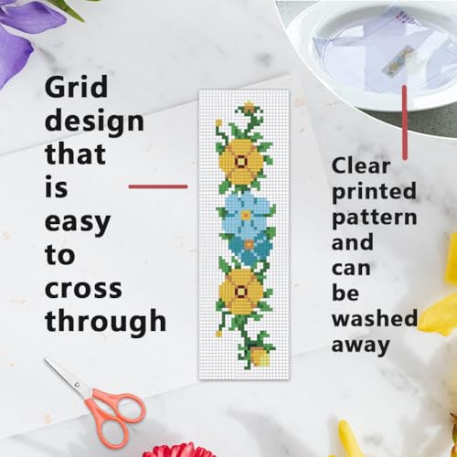 Image of INFUNLY 6 Set Cross Stitch Bookmark Kit Rose Flower DIY Cross Stitch Kit 8 inchx2.4 inch Pre-Printed Sunflower Stamped Embroidery Bookmark with Instruction for Beginners Book Lovers Adults Craft Gift