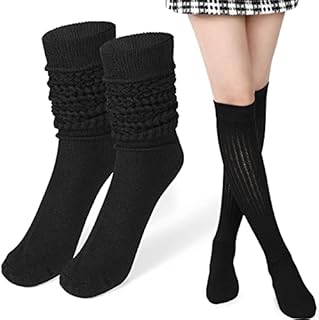 Slouch Socks Black Long Fluffy Socks Scrunch Socks Woman Knee High Boot Sock Soft Cotton Knit Chunky Socks over Knee Boot Socks for Fall Winter