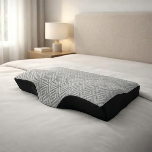 Image of Sleepsia Cervical Pillow for Neck Pain & Shoulder Pain Relief | 1-Year Warranty| Orthopedic Memory Foam Pillow, Spondylitis-Ortho Neck Support Medical Pillow (Grey /Black Pack 1)