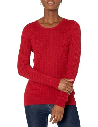 Amazon Essentials Women's Lightweight Cable Knit Long-Sleeve Crewneck Jumper (Available in Plus Size), Red, M
