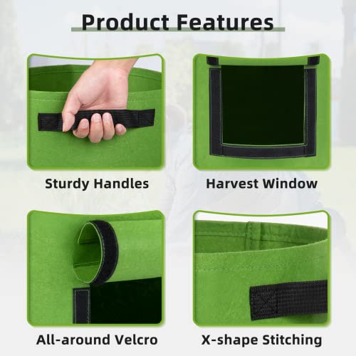 Greatbuddy 10 Gallon Potato Grow Bags 6-Pack, Thick Fabric Pots For Plants, Harvest Windows & Sturdy Handles, Labels Included, Green #TOP4