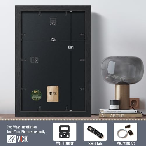 Image of VCK 13x19 Picture Frames - Black, Wide Border Solid Wood Frame, Display Posters in Horizontal and Vertical, for Home, Office, Gallery, Woodgrain Series, Wall Hanging, 2 Pack