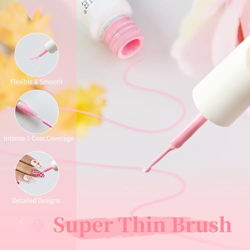 Image of JODSONE Nail Art Gel Liner Set 10 Colors Pink Collection Gel Nail polish Need U V Lamp Cured at Home Salon Design Gifts for Women & Girls
