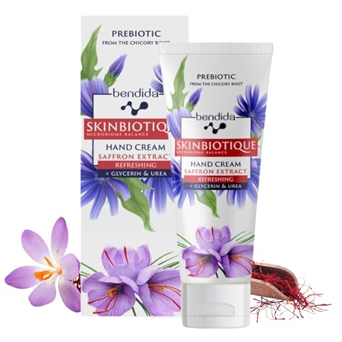 Bendida Skinbiotique crema per le mani con estratto di zafferano e glicerina, rinfrescante, idratante per pelli ruvide e danneggiate, crema delicata per mani secche e pelle stressata, 50 ml