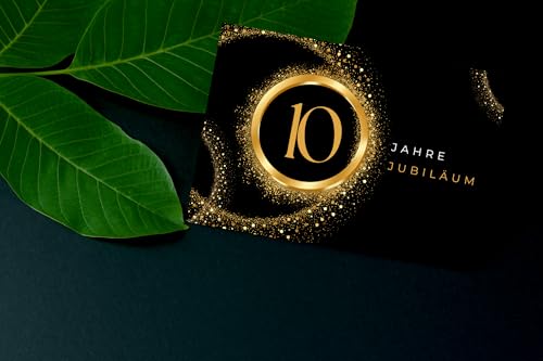 Elegante Jubiläumskarte 10 Jahre – Glückwunschkarte zum Firmenjubiläum oder Hochzeitstag Klappkarte mit edlem Gold-Design (querformat DINA6)