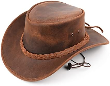 BenzHawk Western Leather Cowboy Hat - Mens Brown Cowboy Hat (Brown - 2XL)