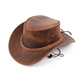 BenzHawk Western Leather Cowboy Hat - Mens Brown Cowboy Hat (Brown - 2XL)