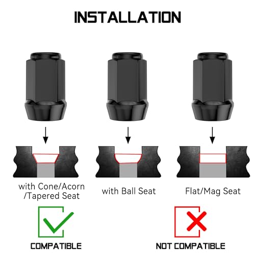 Image of 20PCS 1 /2-20 1.38 inch Closed End Bulge Acorn Black Lug Nuts - Cone Seat - 19mm Hex Compatible with Bronco Mustang Cherokee Ranger Explorer Liberty YJ TJ KJ KK ZJ WJ WK XK MJ XJ