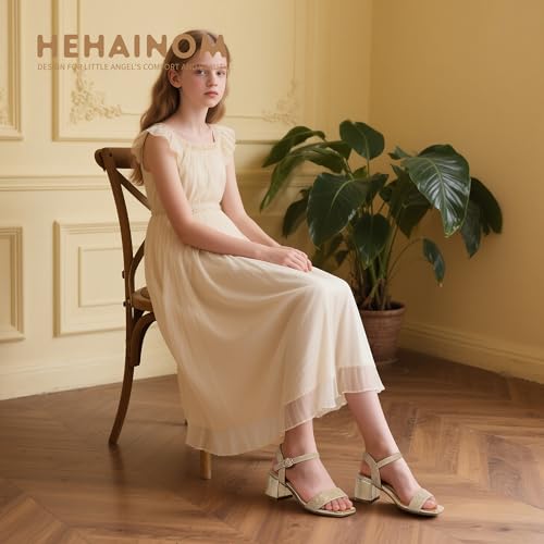 Hehainom Girls Heels Sandals Gold Square Toe Size 5 Dress Shoes by Hehainom - Used condition - Image 2
