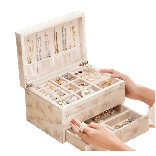 Livresse Glass Jewelry Organizer for Women, Vintage-Style Large 3-Layer Jewelry