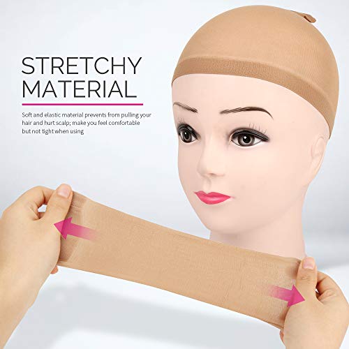 Fandamei 4 pieces Light Brown Stocking Wig Caps Stretchy Nylon Wig Caps for Women