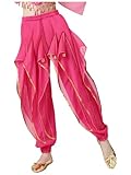 Winnrchan Kids Girls Belly Dance Pants Tribal Baggy Arabic Pants Wide Leg Bollywood Ruffle Trousers Bloomers HotPink 10-12 Years