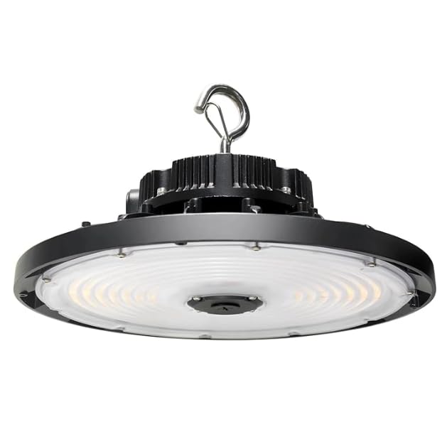 UFO Integrated Led High Bay Light with Motion Sensor, 3CCT 3000K/4000K/5000K, 0-10V Dimmable, 120-277V Hardwired High Bay Lights for Warehouse,UL & DLC Listed (Black, 150W-8PK)