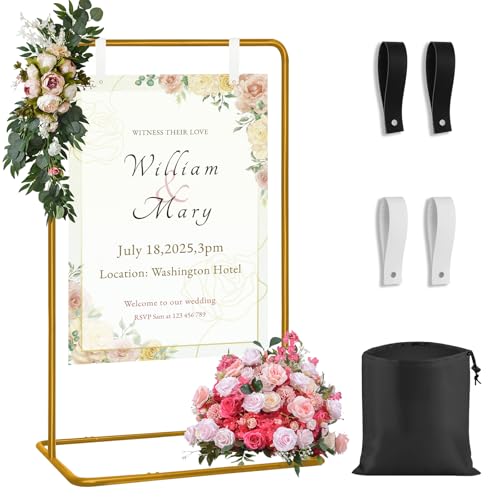EADAS Wedding Welcome Sign Stand – Sturdy Welcome to Our Wedding Sign Holder for Seating Charts & Event Decor - A Beautiful Black Metal Easel to Welcome Guests & Celebrate Your Love (Gold) by EADAS-ELBOW - Used condition - US$15.91