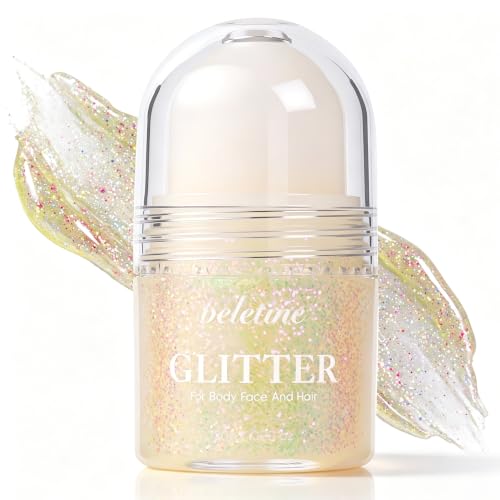 veletine Multicolour Green Face Body Glitter Gel, Roll‑On Holographic Hair Glitter Makeup, for Singer Concert & Sparkly Mermaid, Festival Party Rave Accessories, Halloween, 20g/0.7 oz