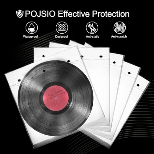 POJSIO 50 x 12 cali Premium Master okładki wewnętrzne na płyty winylowe 3 warstwowe HDPE + papier ryżowy, wewnętrzna wyściółka, papier ryżowy na 12" winylowe okładki LP, przezroczysty