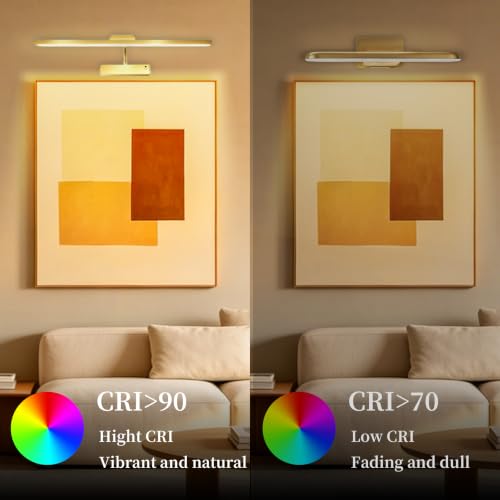 Image of MIOBLUE Picture Light for Wall, 4800mAh Rechargeable Wireless Remote, 15in Dimmable Timer LED Art Display Light with 3 Color Modes for Gallery, Dartboard, Living Room, Bedroom, Hallway-Gold