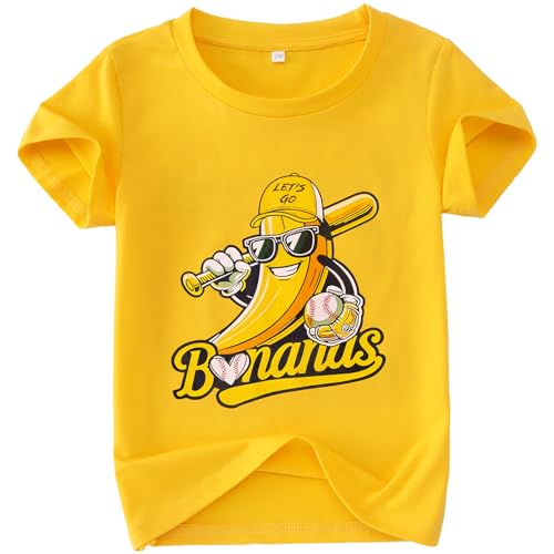 AG AGUU Kid Toddler Boys Girls Baseball Shirt Baseball Team Graphic T-Shirt Banana Baseball Fan Tees Game Day Outfit Tops(Yellow-B 4-5T)