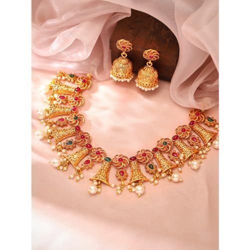 Image of Rubans Necklace Set American Diamond and Cubic Zirconia Ethnic Jewellery Gift for Women & Girls