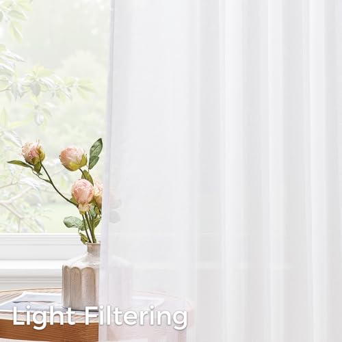 CUTEWIND Vorhang Transparent Weiß für Schienensystem 145X140cm (HxB) 2er Set Gardinen Weiss Halbtransparent Kurz Vorhang Boho Weiß, Ideal für Schlafzimmer, Wohnzimmer, Küche und Kinderzimmer