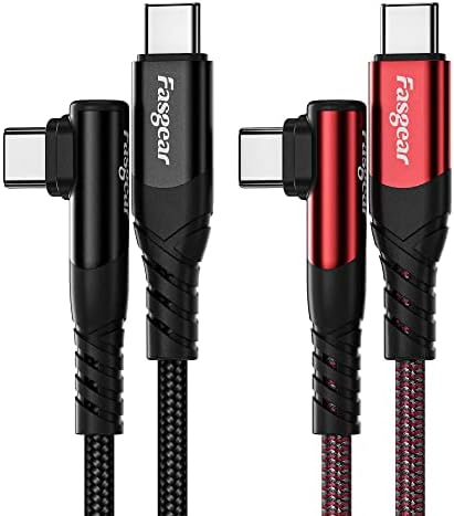 Fasgear USB C to USB C cable, 2 Pack 3m 60W Type C to Type C Right Angle 90 Degree, PD Fast Charging Charger Lead Compatible for Galaxy S22 S21 Mac-Book i-Pad Pro (10ft, Black&Red)