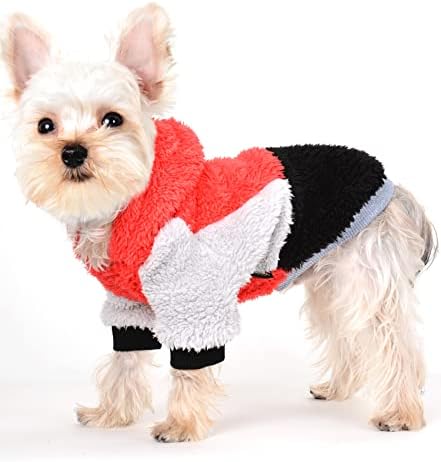 Yikeyo Plaid Dog Hoodies Dog Sweater for Small Dog Girl Boy, Winter Warm Fluffy Christmas Dog Clothes for Small Dogs Chihuahua Yorkie Teacup,Pet Coat, Cat Apparel Outfit (Red Black, X-Small)