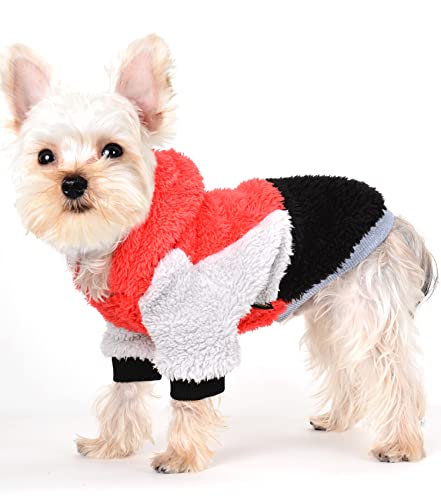 Yikeyo Plaid Dog Hoodies Dog Sweater For Small Dog Girl Boy, Winter Warm Fluffy Christmas Dog Clothes For Small Dogs Chihuahua Yorkie Teacup,Pet Coat, Cat Apparel Outfit (Red Black, X-Small) #TOP2