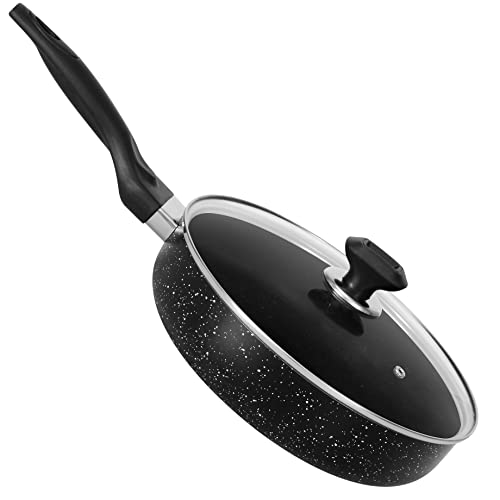 Bartan 28cm Classic Frying Pan with Glass Lid, 3-Ply Marble Non-Stick Coating, Aluminium, Suitable for Induction Cookers/Stoves, Cool-Touch Bakelite Handle