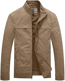 WenVen Men's Casual Cotton Jacket Outdoor Lightweight Coat Classic Jacket Windproof Warm Jacket Harrington Jacket