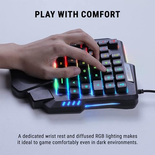 Image of Ant Esports MG401, 4 in 1 Mobile Game Combo Pack with RGB Backlit 35 Keys Mini Gaming Keyboard and Mouse, Phone Holder, Adapter with Mobile Game Converter for PubG, COD & Many FPS Games Andriod /iOS