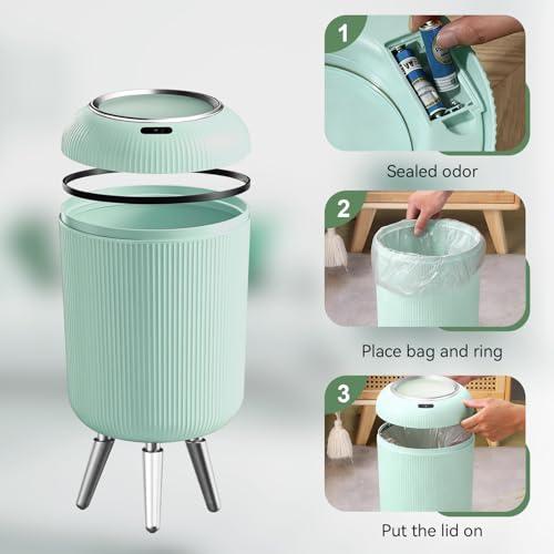 Image of Automatic Motion Sensor Bathroom Trash Can Touchless,3 Gallon /11L Smart Garbage Bin,Mini Trash Can with Removable Legs for Toilet,Kitchen,Bedroom,Office,Smart Plastic Electric Garbage Cans-Blue