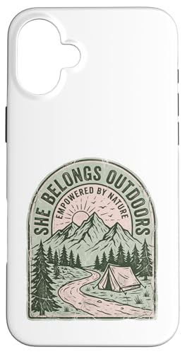 She Belongs Outdoors Empower by Nature Mountain �e���g �X�}�z�P�[�X iPhone 16 Plus �p