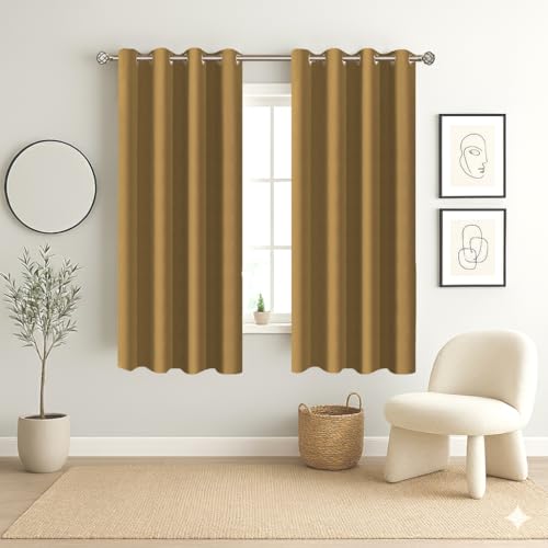 Homestan Blackout Window Curtains 5 Feet Long Set of 2, Mustard