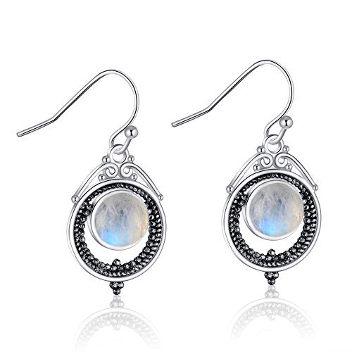 LSLYTQ 7x7mm Round Natural Moonstone Drop Earrings For Women Vintage 925 Wedding Earrings Fashion Jewelry Gifts