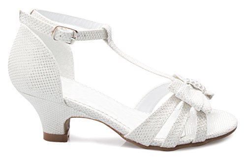 Image of Olivia K Girl's Glitter Leatherette Open Toe Strappy Ankle T Strap Kitten Heel Sandal (Toddler /Little Girl)