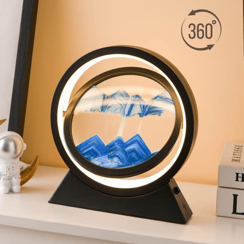 Moving Sand Art Lamp,3D Deep Sea Liquid Motion Sand Art Picture Activity Calm Relaxing Desk Toys,360 Rotatable Quicksand Painting Light For Home Office Decor Creative Gift (Ocean #TOP1