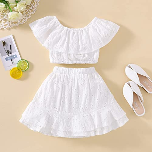 Kids Baby Girls Outfits Floral Ruffle Off Shoulder Crop Tops + Bowknot Denim Shorts Skirt Set Toddler Summer Clothes3