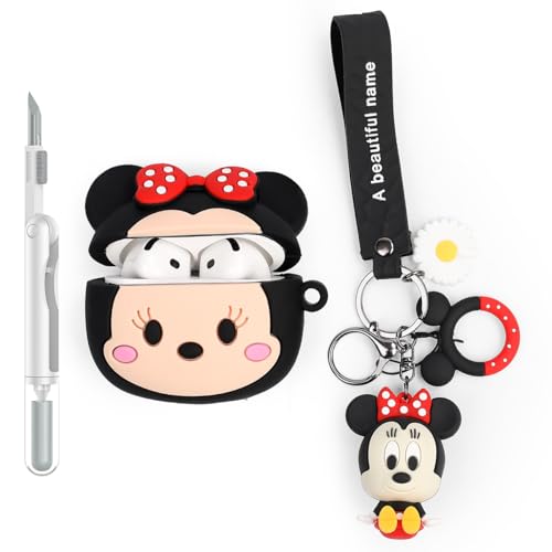 XMBYGY Étui et stylo de nettoyage pour écouteurs AirPods 4ème génération, étui de protection en silicone de dessin animé et stylo de nettoyage 3 en 1 pour AirPods 4 écouteurs sans fil avec poupée et